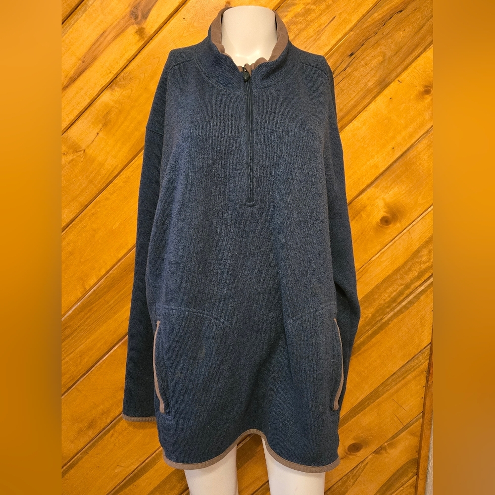 Life Is Good Sweater Mens XL Blue Fleece 1/4 Zip Hand Pockets Casual Mock Neck